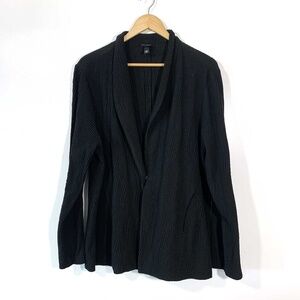 Eileen Fisher Wavy Luck Jacket Black Crinkle Textured Shawl Collar + Button